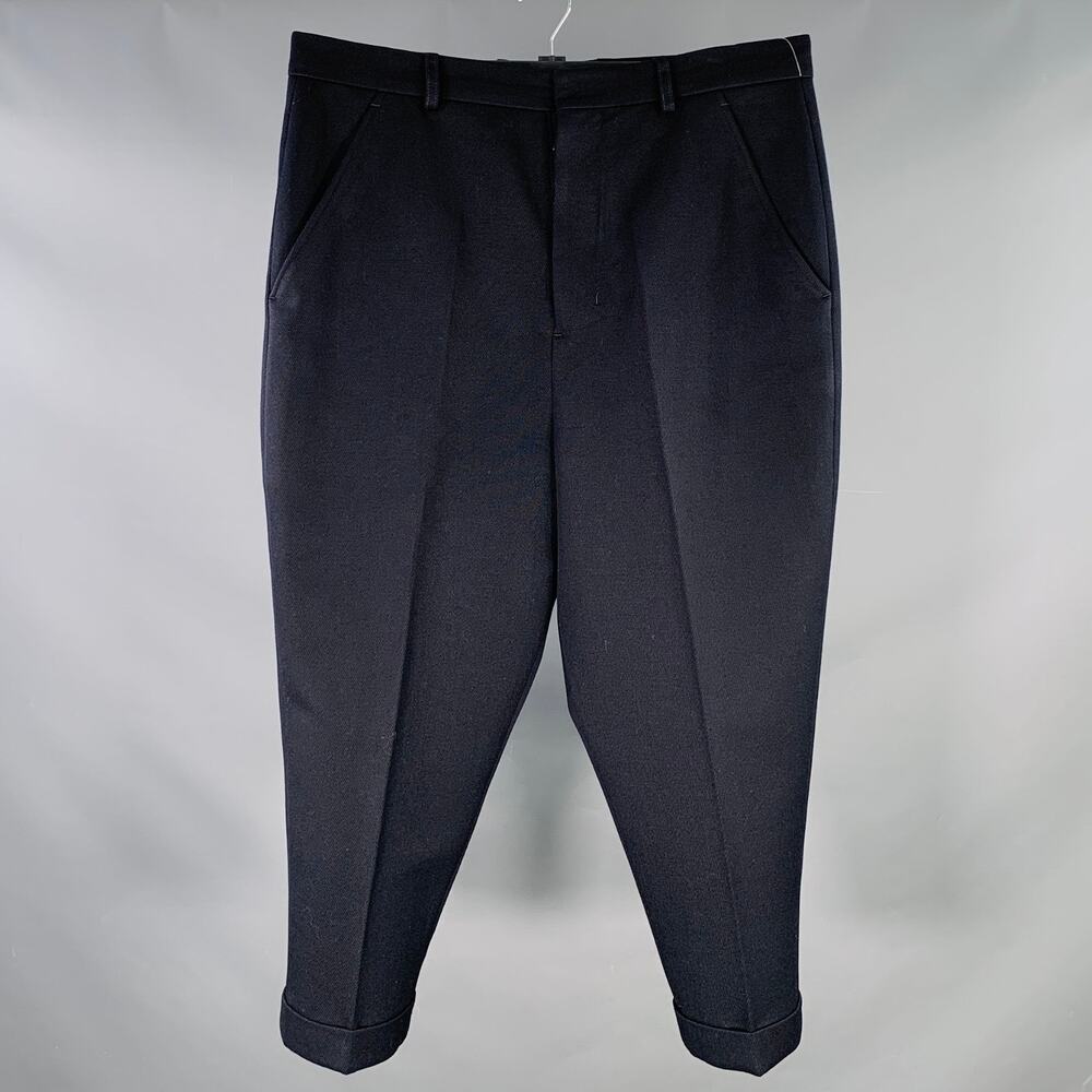 ALEXANDRE MATTIUSSI 38 Navy Twill Wool Cuffed Drop Crotch Button Fly Dress Pants